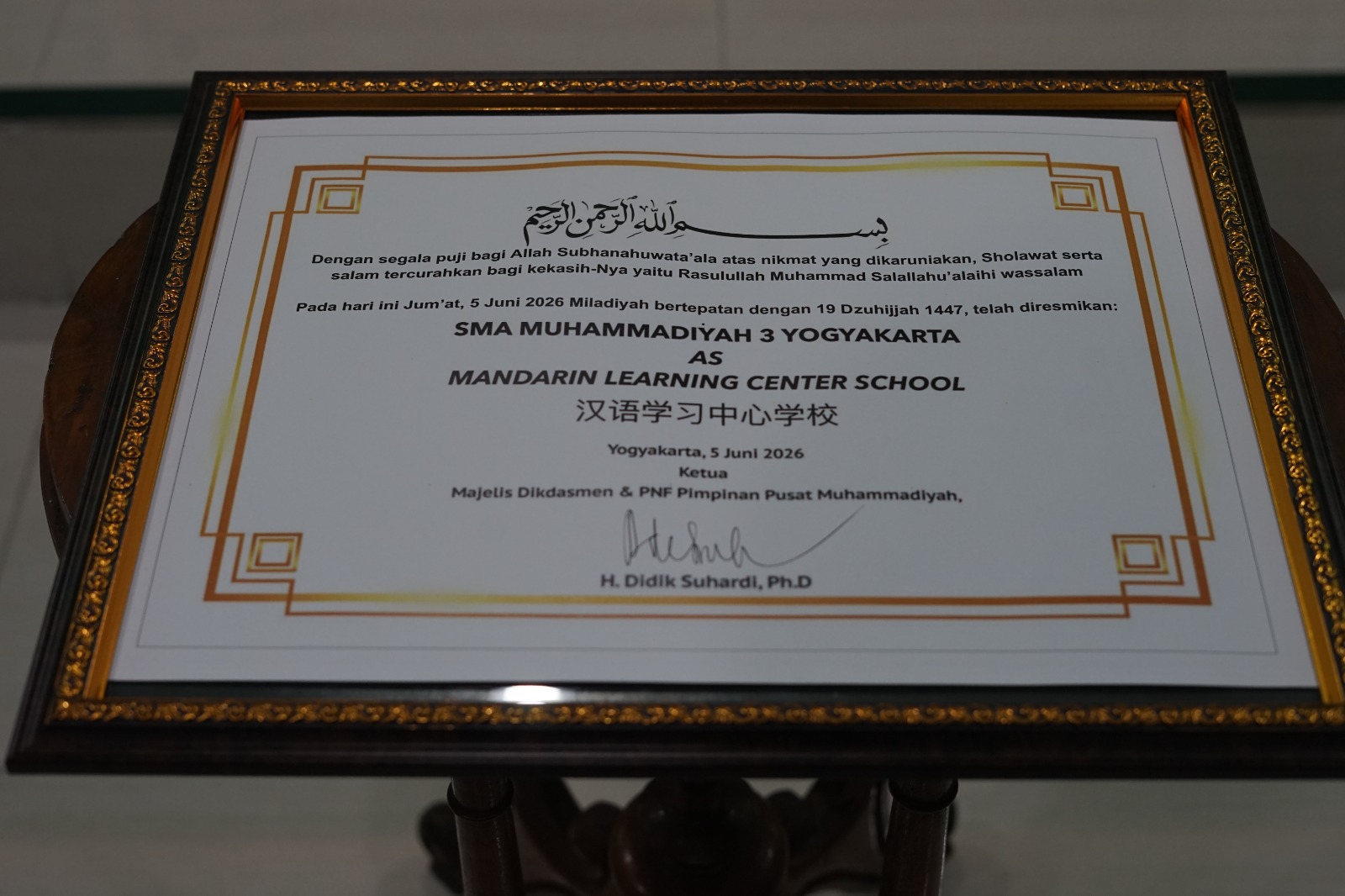 Siapkan Generasi Global, SMA Muhammadiyah 3 Yogyakarta Resmikan Pusat Pembelajaran Bahasa Mandarin